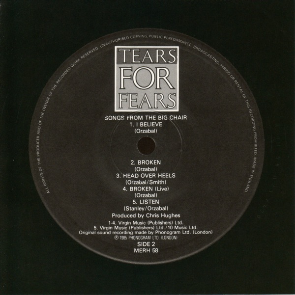 original label back, Tears For Fears - Songs From The Big Chair +20